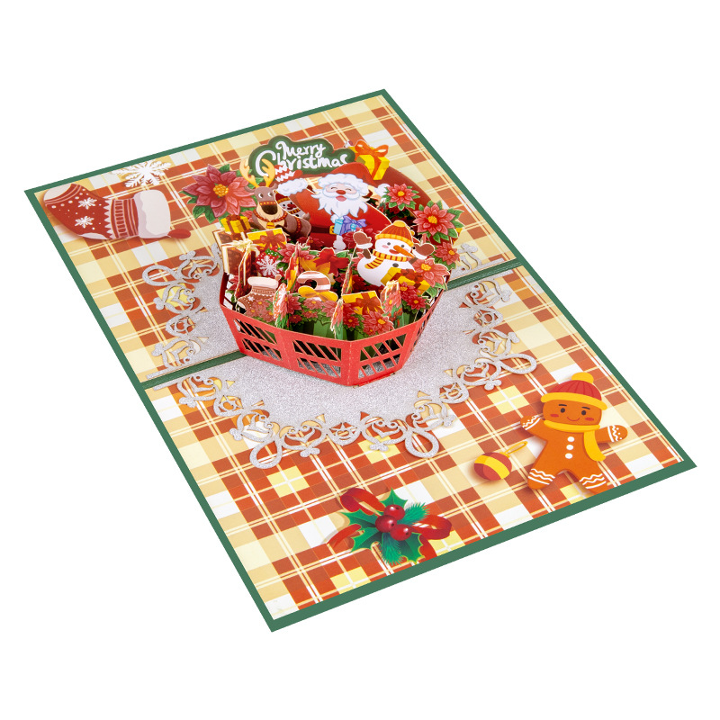 Interactive Magical Snowman Christmas Tree Santa Basket Religious Pop Up 3d Paper Christmas Greeting Card