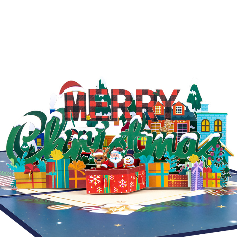 Interactive Magical Snowman Christmas Tree Jesus Santa Gift Scene Claus Religious Pop Up 3d Paper Christmas Greeting Card