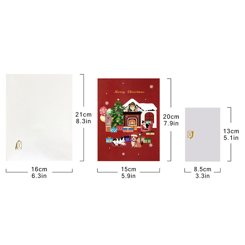 Interactive Magical cute pet snowman Christmas Tree Jesus Santa Claus Religious Pop Up 3d Paper Christmas Greeting Card