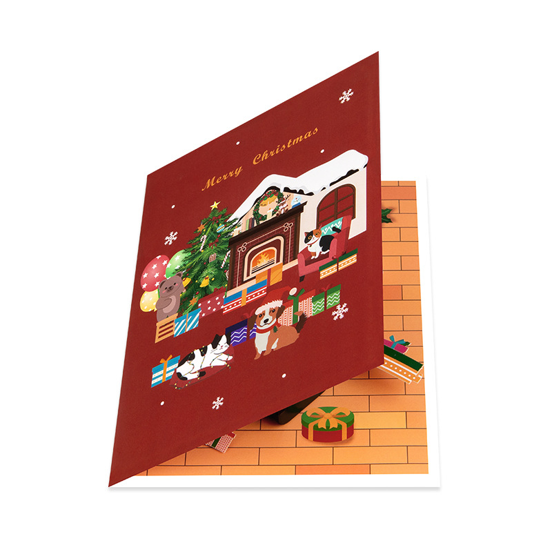 Interactive Magical cute pet snowman Christmas Tree Jesus Santa Claus Religious Pop Up 3d Paper Christmas Greeting Card