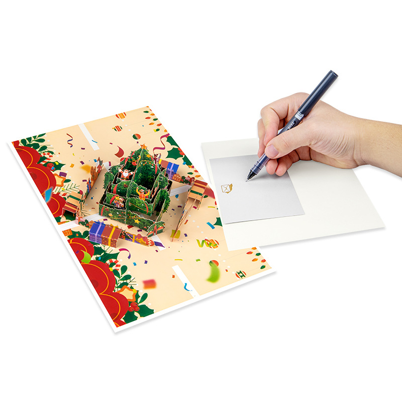 Interactive Magical Gifts & Celebration Scene Snowman Christmas Tree Jesus Santa Claus Religious Pop Up 3d Paper Christmas Greeting Card