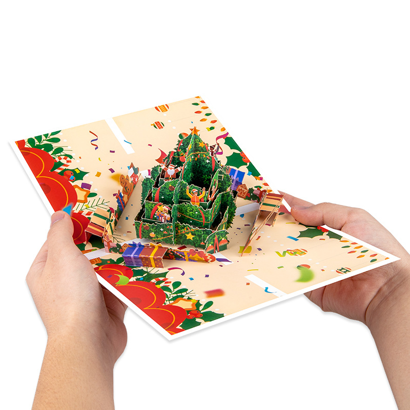 Interactive Magical Gifts & Celebration Scene Snowman Christmas Tree Jesus Santa Claus Religious Pop Up 3d Paper Christmas Greeting Card