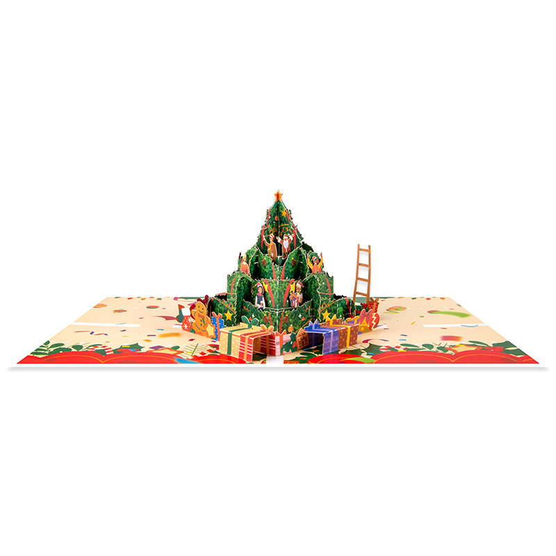 Interactive Magical Gifts & Celebration Scene Snowman Christmas Tree Jesus Santa Claus Religious Pop Up 3d Paper Christmas Greeting Card