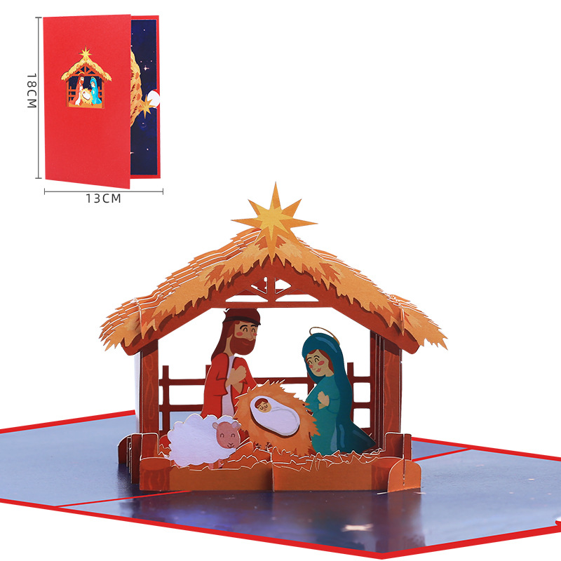 Interactive Magical Snowman Christmas Tree Nativity Scene Birth of Jesus Santa Claus Religious Pop Up 3d Paper Christmas Greeting Card