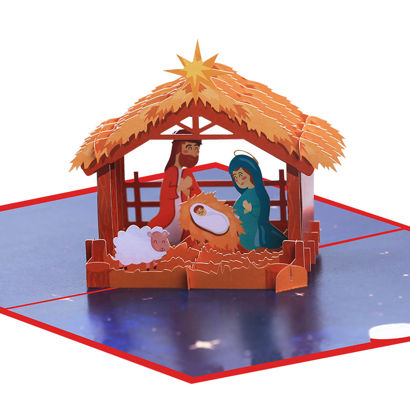 Interactive Magical Snowman Christmas Tree Nativity Scene Birth of Jesus Santa Claus Religious Pop Up 3d Paper Christmas Greeting Card