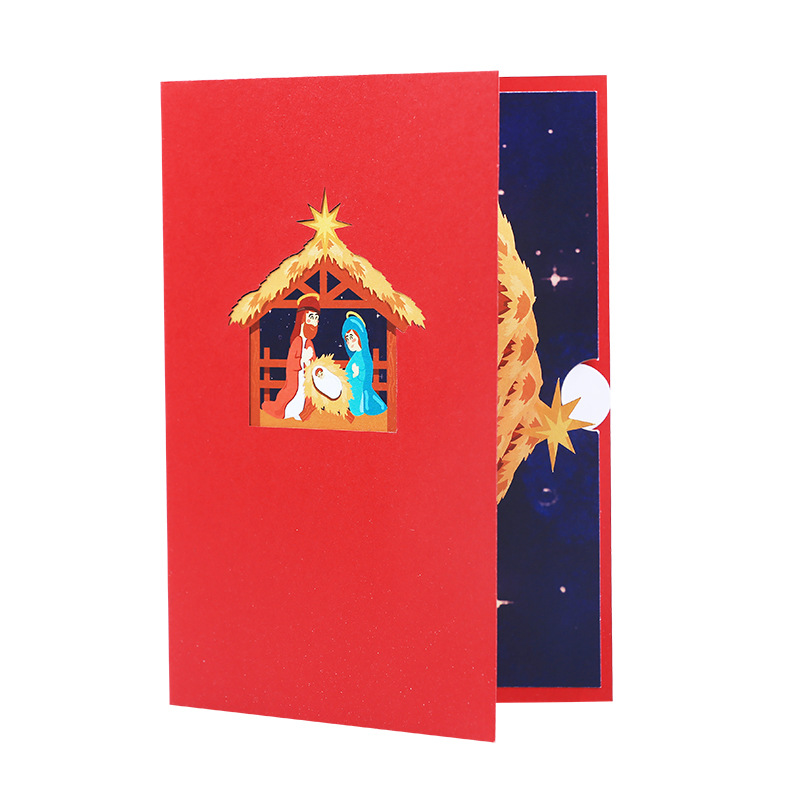 Interactive Magical Snowman Christmas Tree Nativity Scene Birth of Jesus Santa Claus Religious Pop Up 3d Paper Christmas Greeting Card