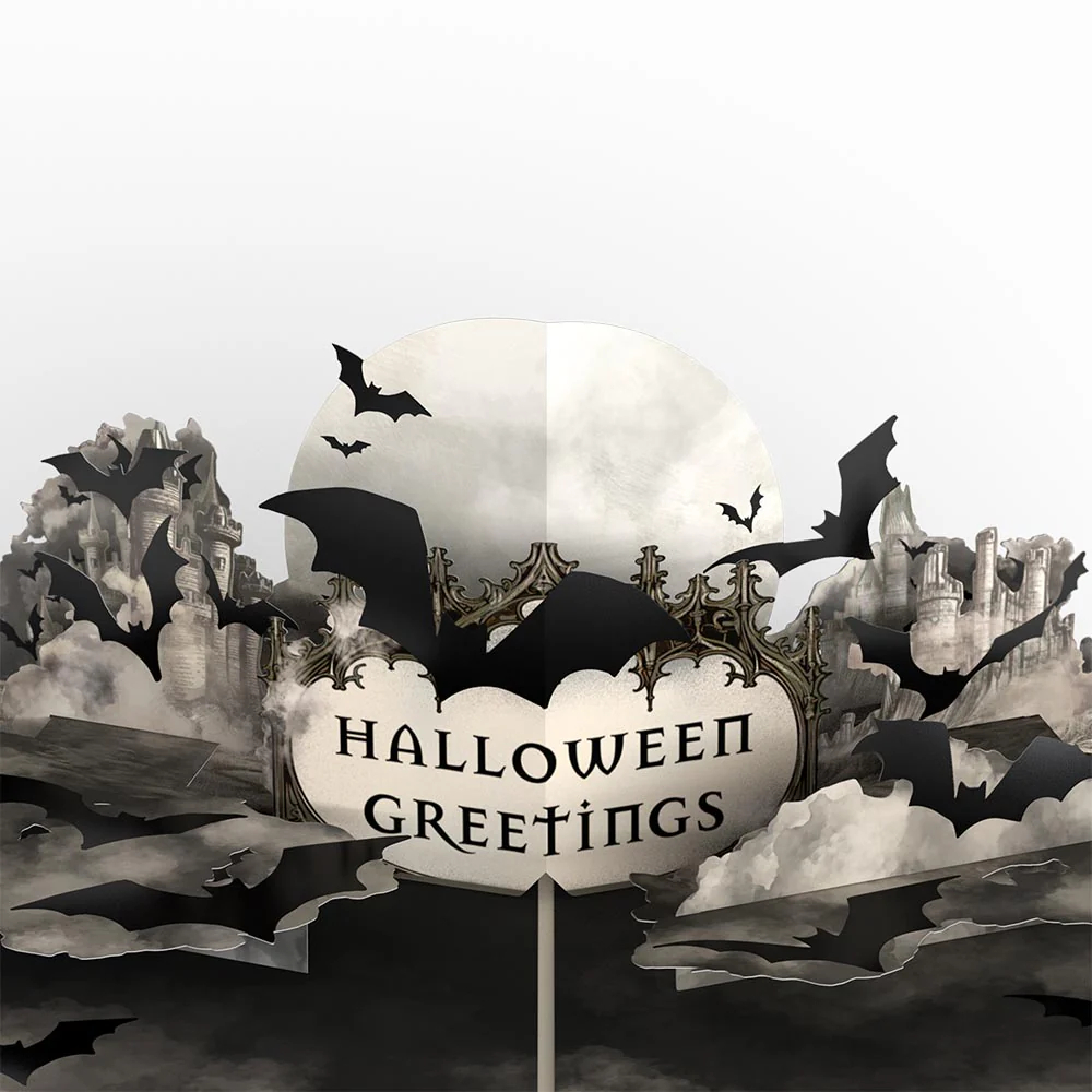 Creepy interactive spooky haunted house witch ghost pumpkin pop up 3d paper halloween greeting card