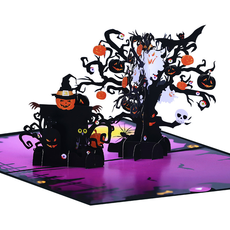 musical interactive spooky haunted house witch ghost pumpkin pop up 3d paper halloween greeting card