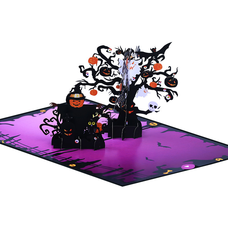 musical interactive spooky haunted house witch ghost pumpkin pop up 3d paper halloween greeting card