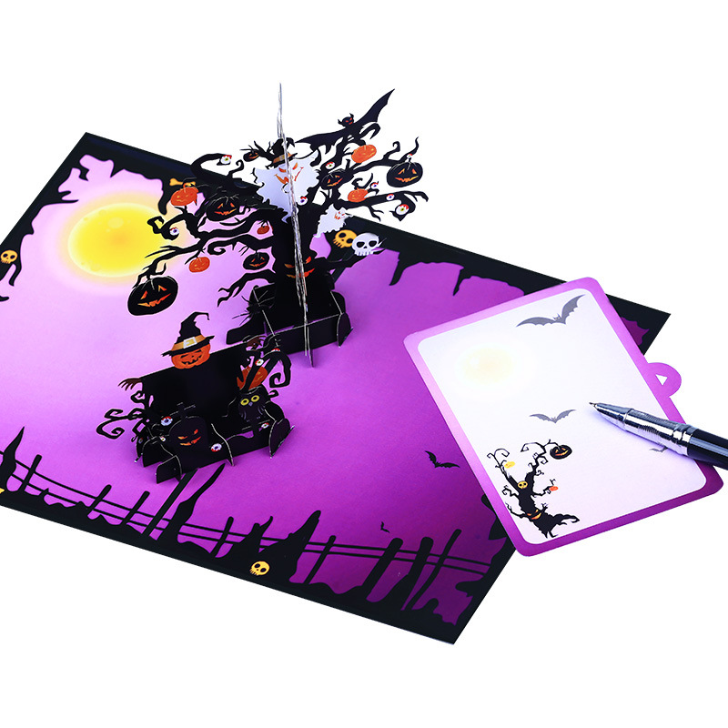 musical interactive spooky haunted house witch ghost pumpkin pop up 3d paper halloween greeting card