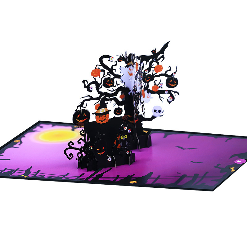 musical interactive spooky haunted house witch ghost pumpkin pop up 3d paper halloween greeting card