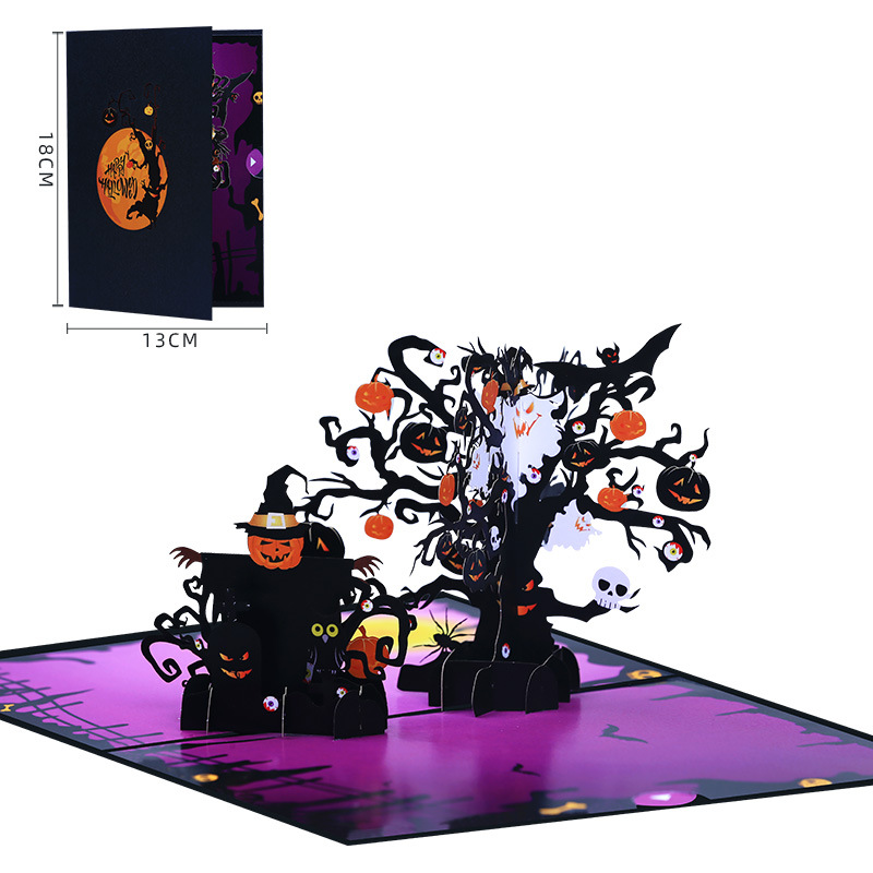 musical interactive spooky haunted house witch ghost pumpkin pop up 3d paper halloween greeting card