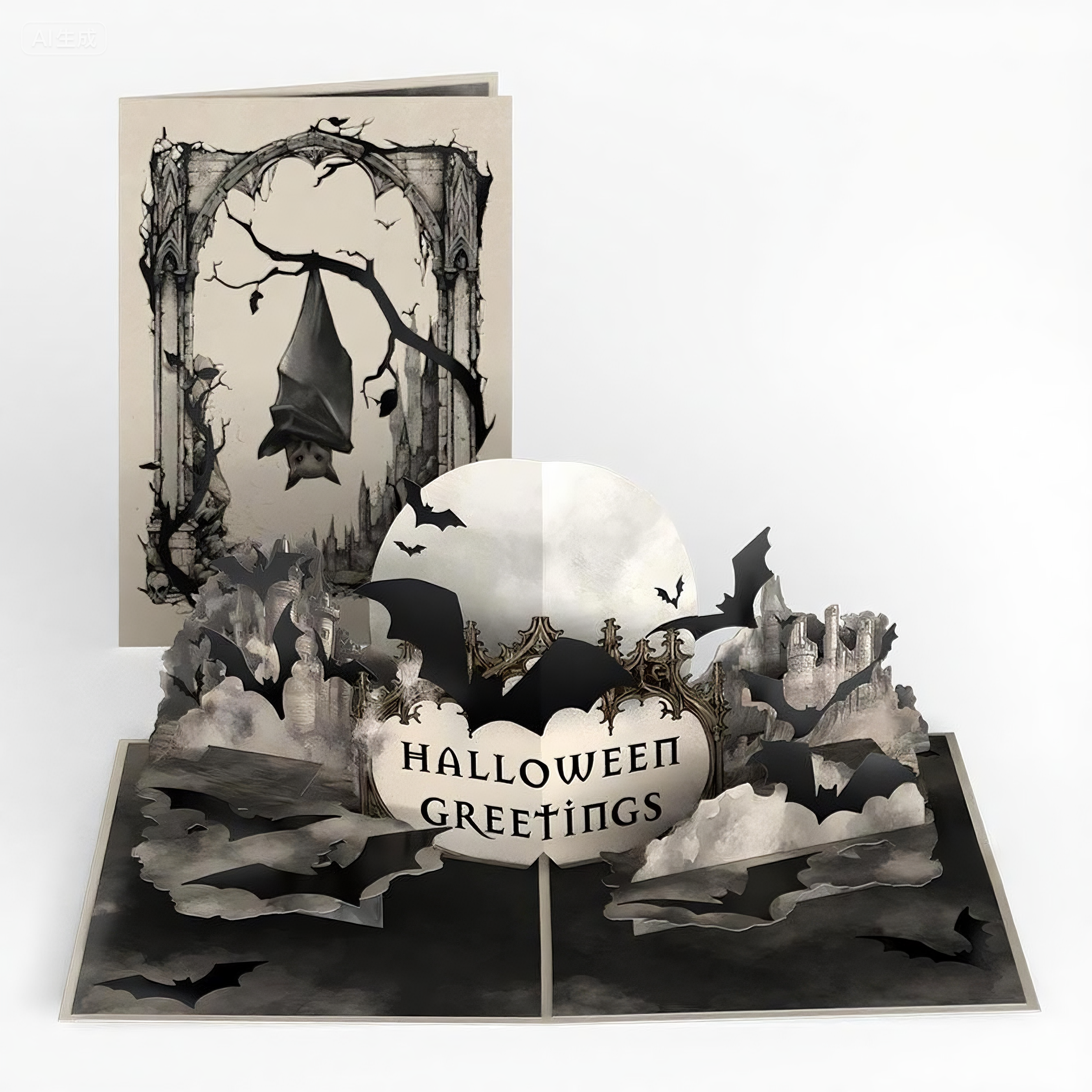 interactive spooky haunted house witch ghost bat full moon pop up 3d paper halloween greeting card