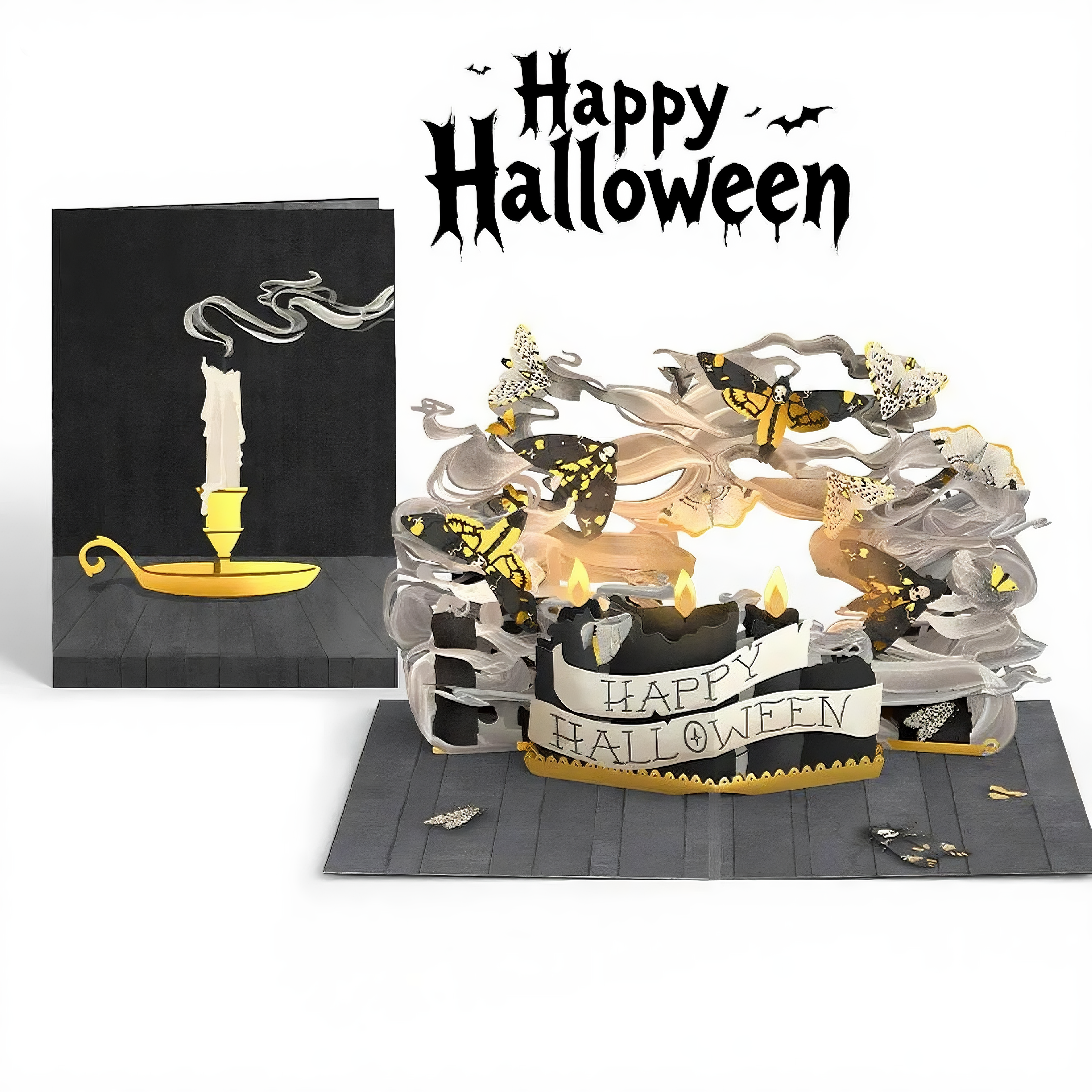 Interactive Spooky Candlelight Haunted House Witch Ghost Pumpkin Pop Up 3D Paper Halloween Greeting Card