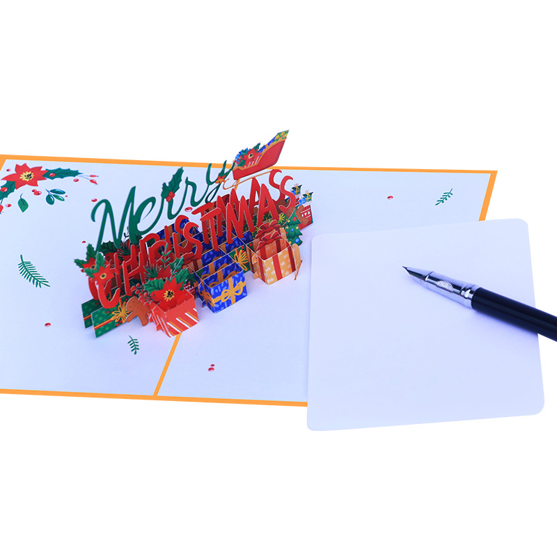 Interactive Magical Snowman Sledge Christmas Tree Jesus Santa Claus Religious Pop Up 3d Paper Christmas Greeting Card