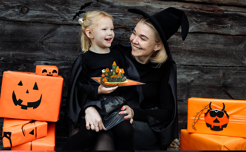 interactive moving spooky haunted house witch ghost pumpkin pop up 3d paper halloween greeting card