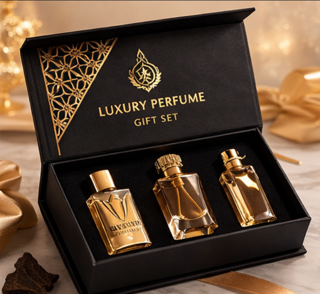 Gold foil Luxury Custom Perfume Fragrance Bottles Packing Foldable Magnetic Cardboard Closure Flat Rigid Perfume Paper box