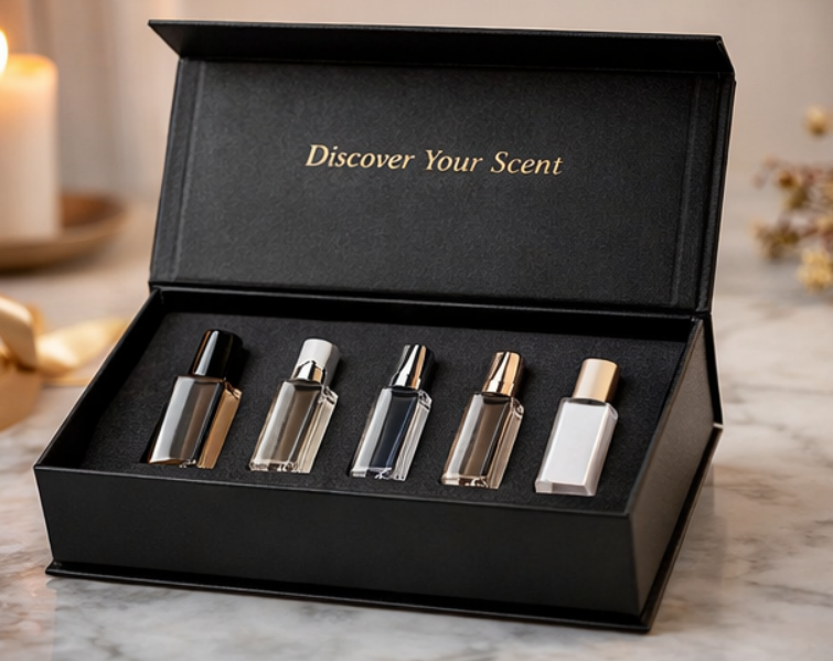 Gold foil Luxury Custom Perfume Fragrance Bottles Packing Foldable Magnetic Cardboard Closure Flat Rigid Perfume Paper box