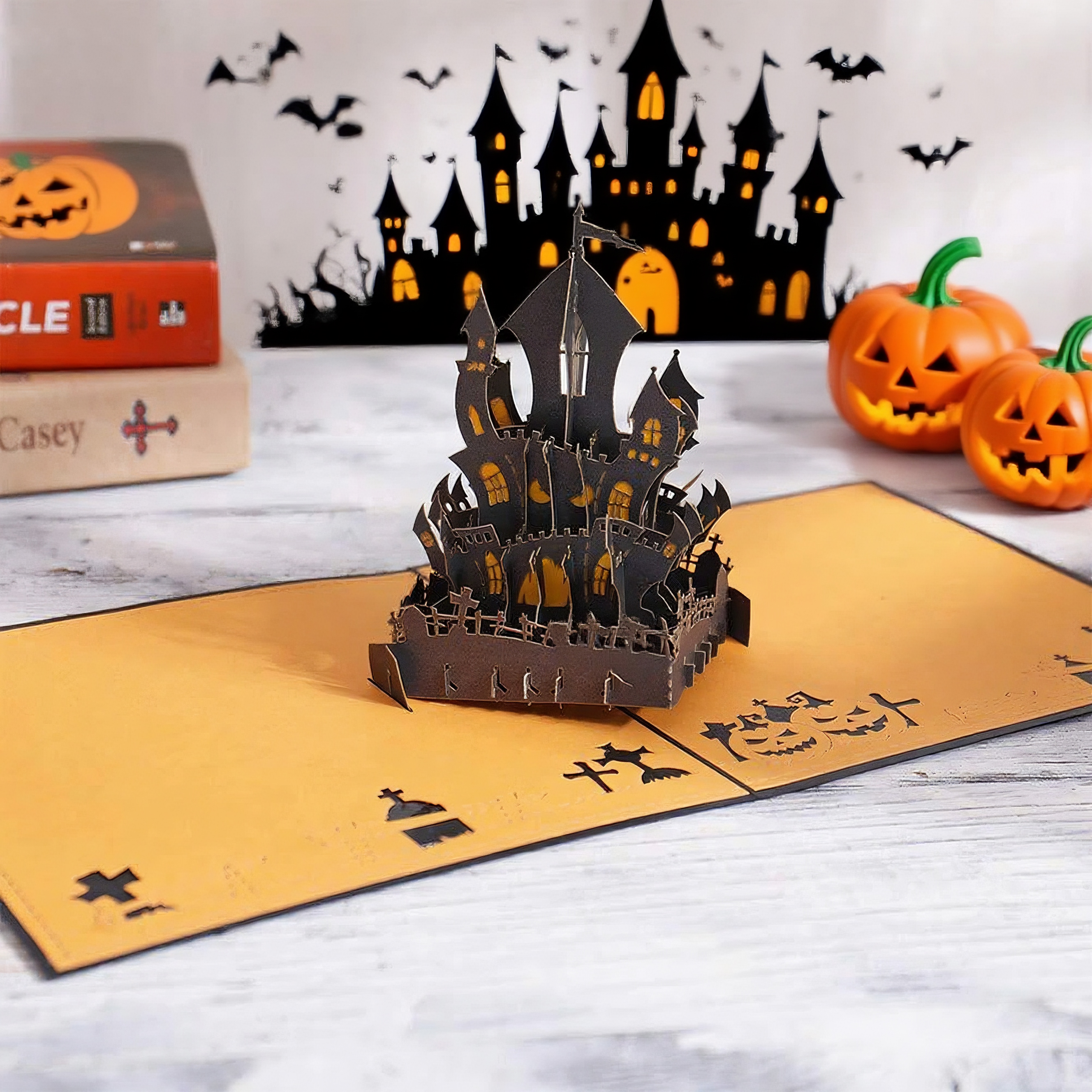 halloween castle interactive spooky haunted  haunted house witch ghost pumpkin pop up 3d paper halloween greeting card