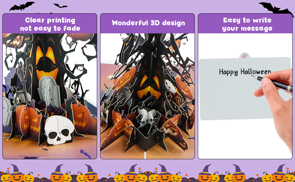 Interactive Spooky Haunted Black Tree House Full Moon Witch Ghost Pumpkin Pop Up 3d Paper Halloween Greeting Card