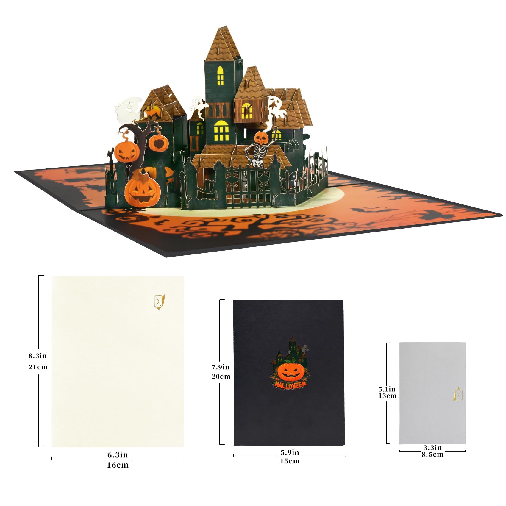interactive moving spooky haunted house witch ghost pumpkin pop up 3d paper halloween greeting card