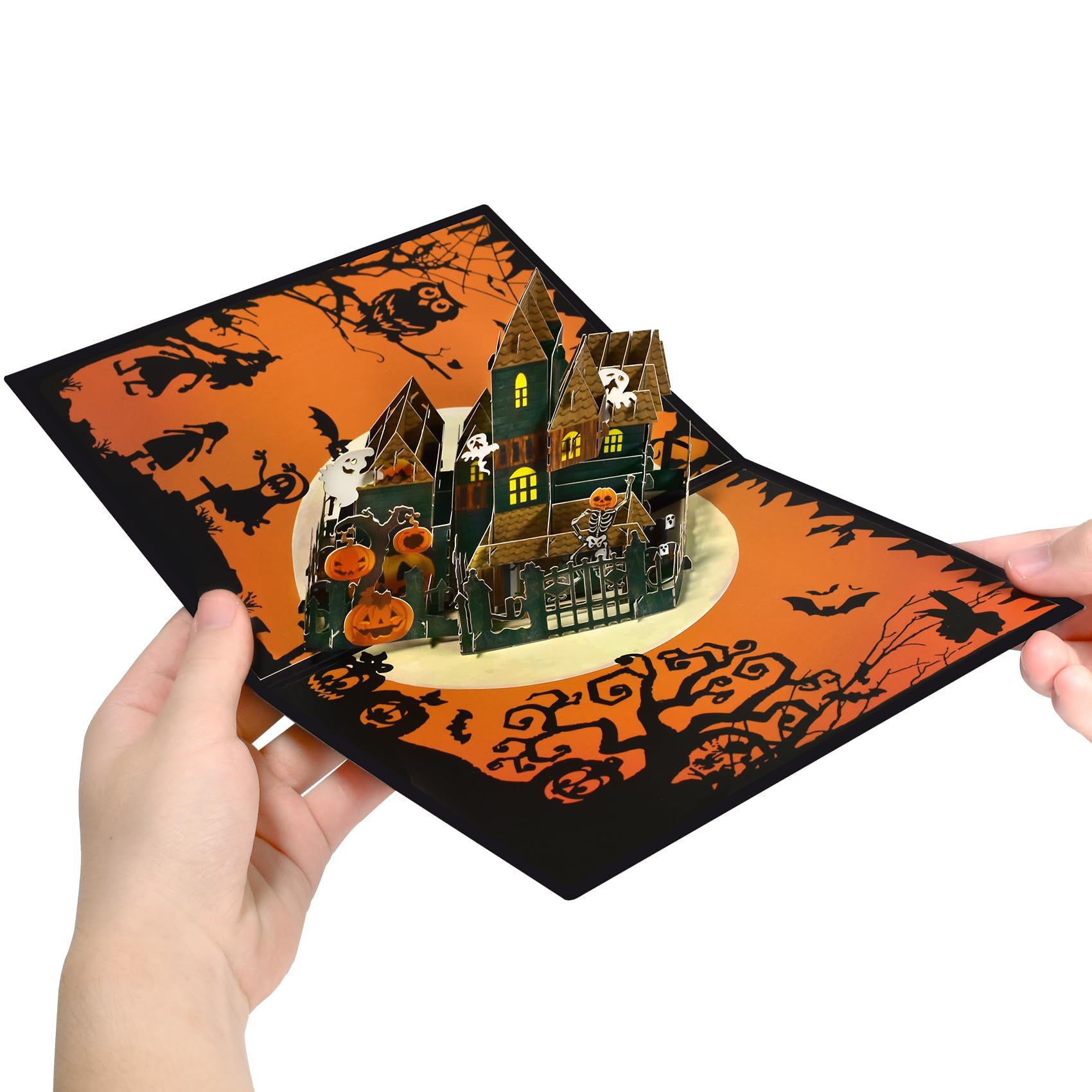interactive moving spooky haunted house witch ghost pumpkin pop up 3d paper halloween greeting card