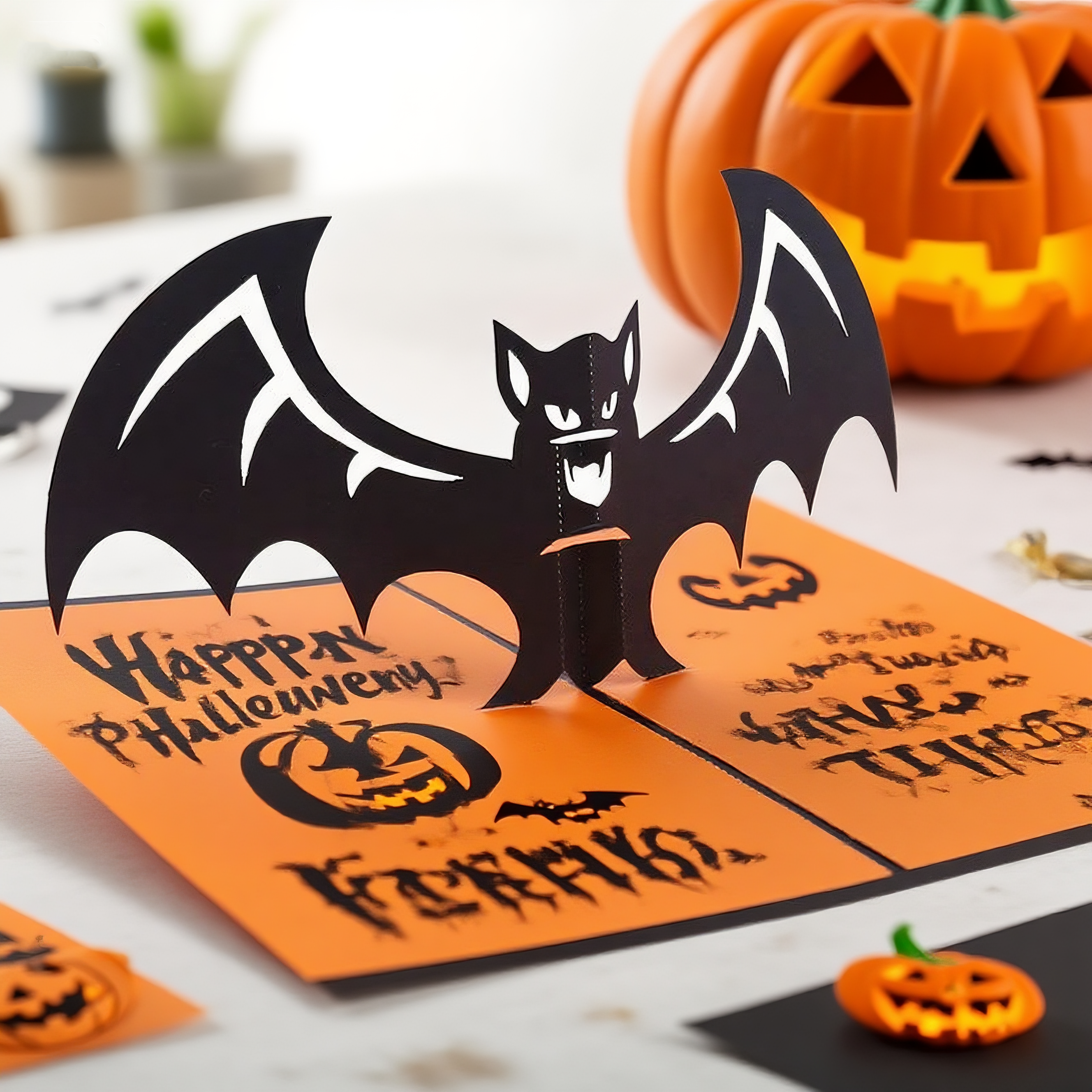 Creepy vampire bat cutout spooky haunted house witch ghost bat pumpkin pop up 3d paper halloween greeting card