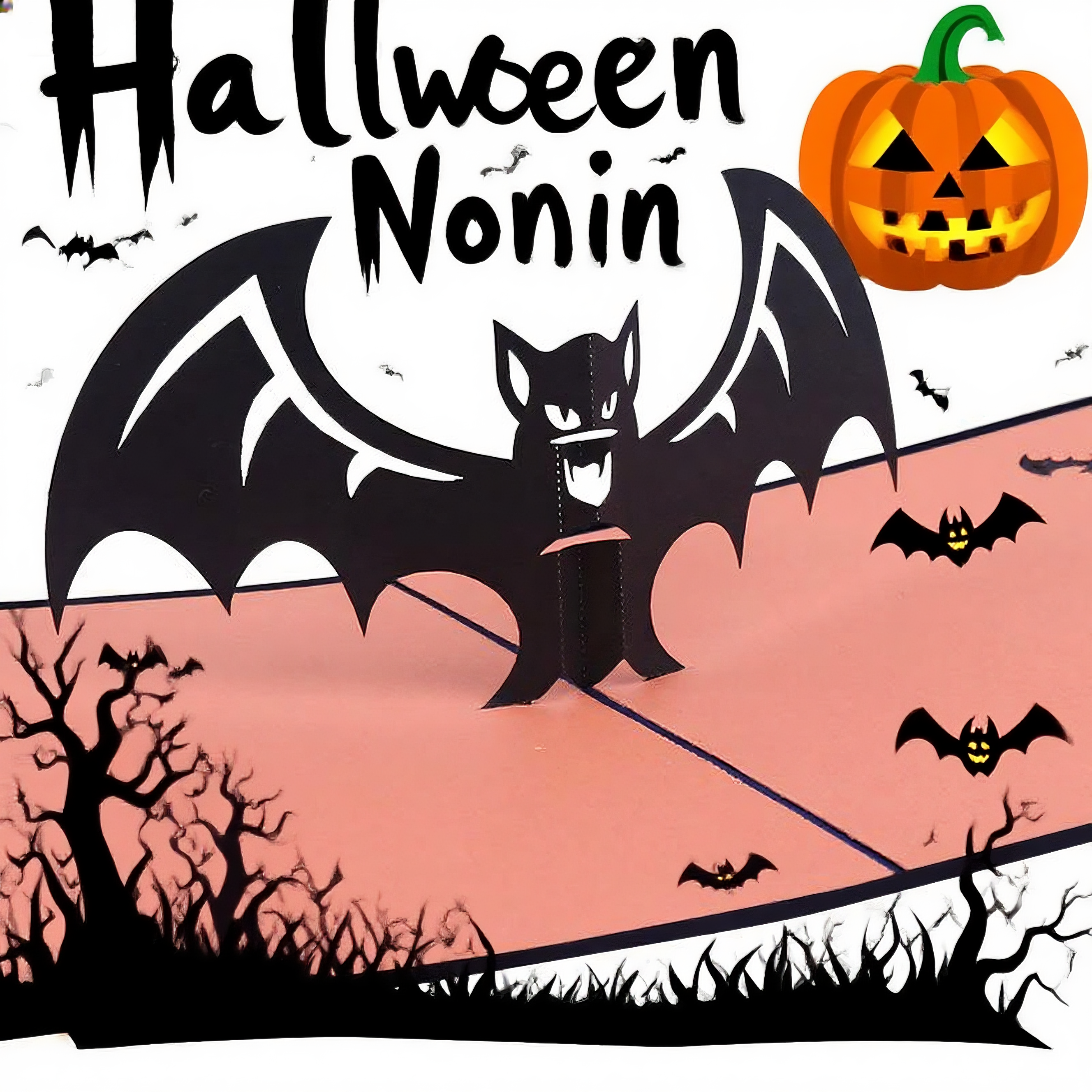 Creepy vampire bat cutout spooky haunted house witch ghost bat pumpkin pop up 3d paper halloween greeting card