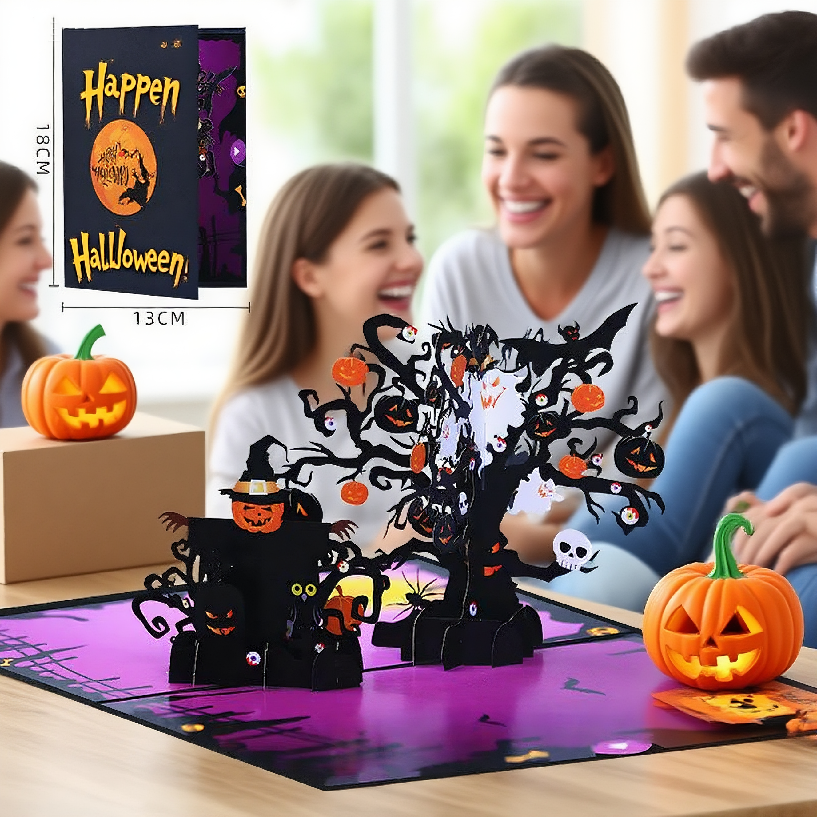 Interactive Spooky Haunted House Witch Ghost Tree Pumpkin Pop up 3d Paper Halloween Greeting Card