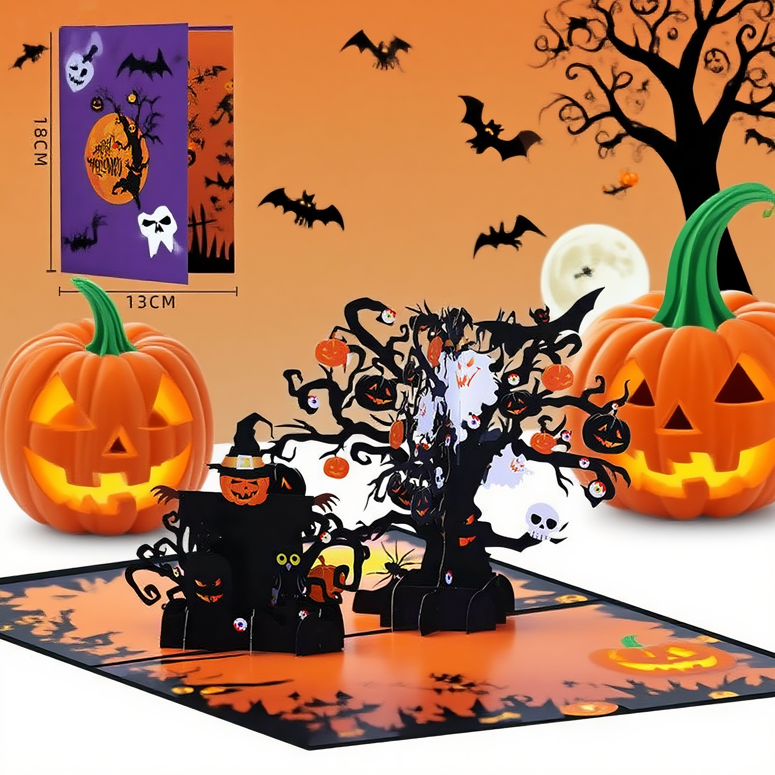 Interactive Spooky Haunted House Witch Ghost Tree Pumpkin Pop up 3d Paper Halloween Greeting Card