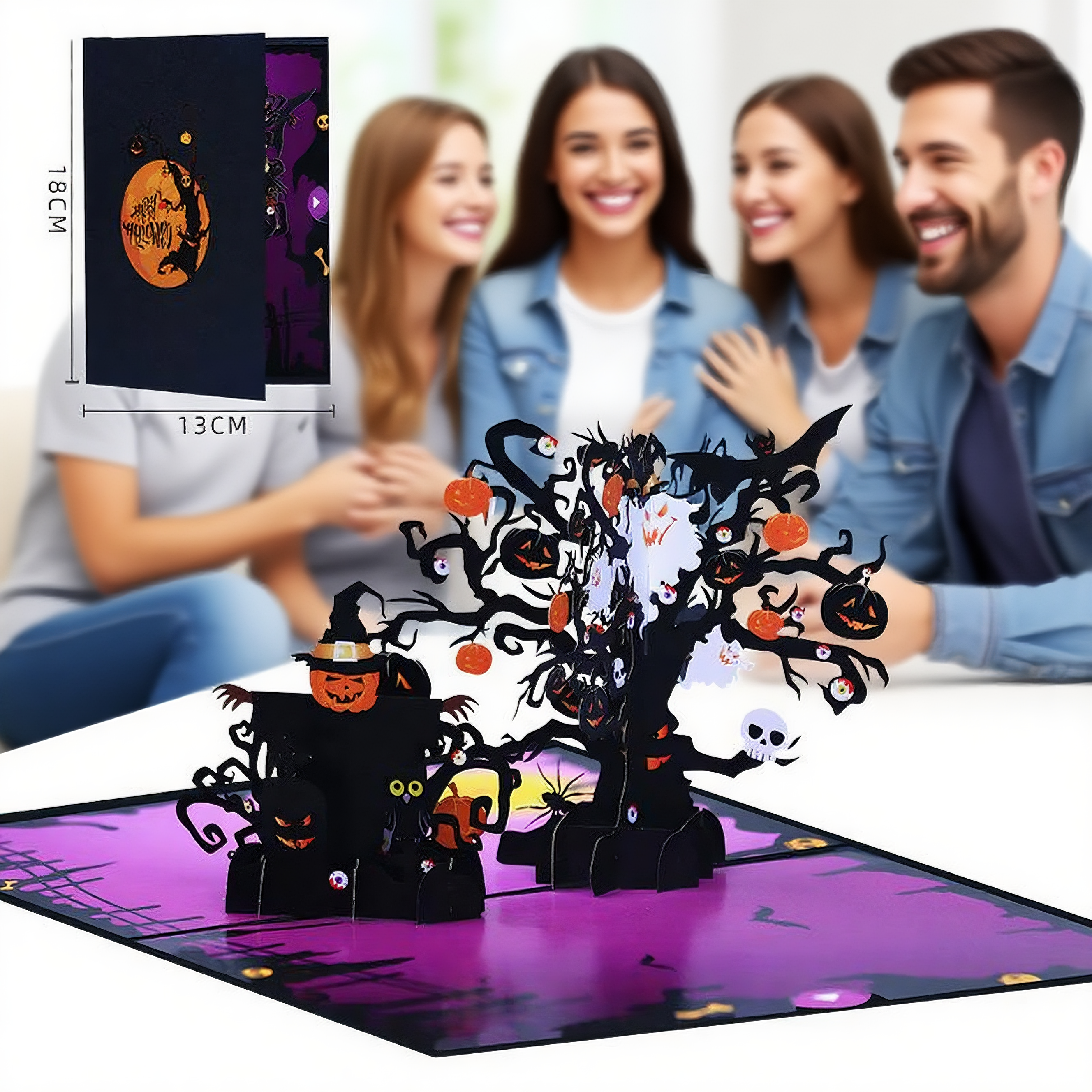 Interactive Spooky Haunted House Witch Ghost Tree Pumpkin Pop up 3d Paper Halloween Greeting Card