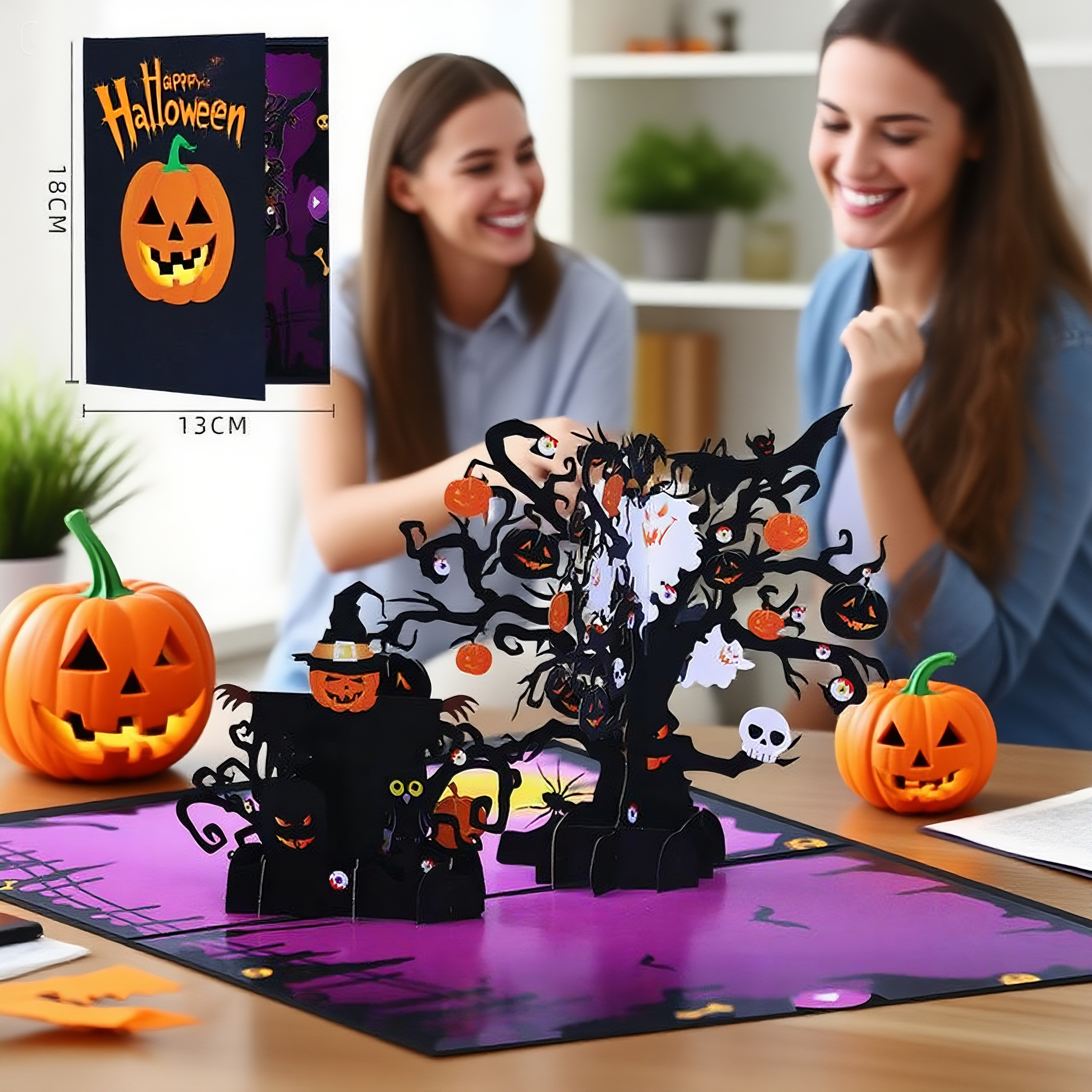 Interactive Spooky Haunted House Witch Ghost Tree Pumpkin Pop up 3d Paper Halloween Greeting Card