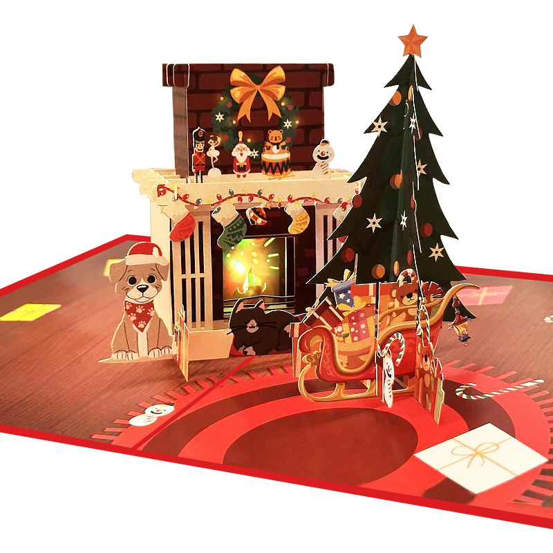 Interactive Magical Snowman Sled Christmas Tree Jesus Santa Claus Religious Pop Up 3d Paper Christmas Greeting Card
