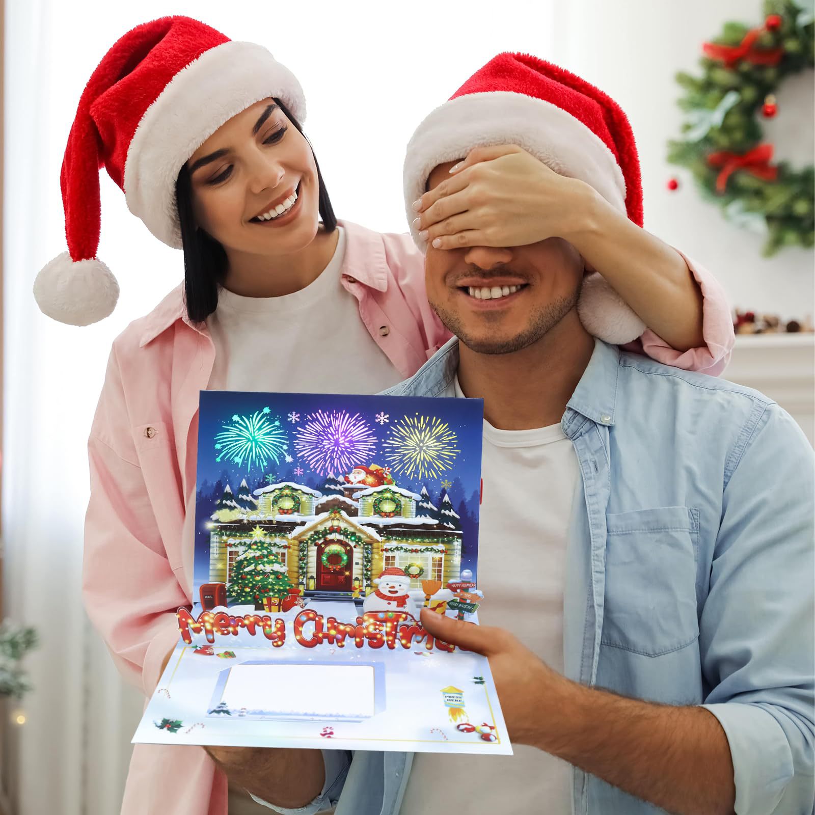 Interactive Magical Snowman Shiny Christmas Tree Jesus Santa Claus Religious Pop Up 3d Paper Christmas Greeting Card