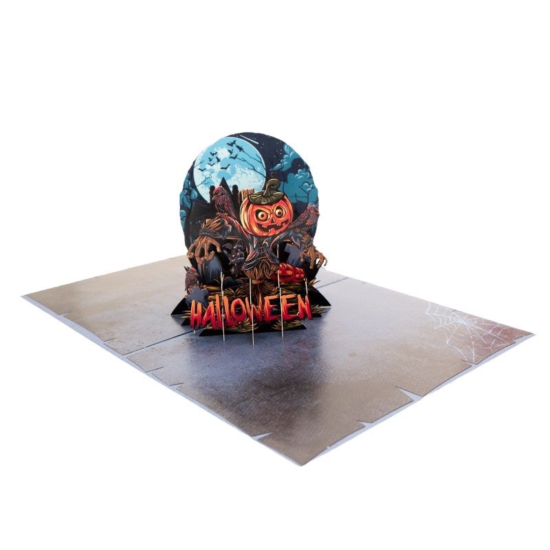 spooky moonlit night with scarecrow interactive spooky haunted house witch ghost pumpkin pop up 3d paper halloween greeting card