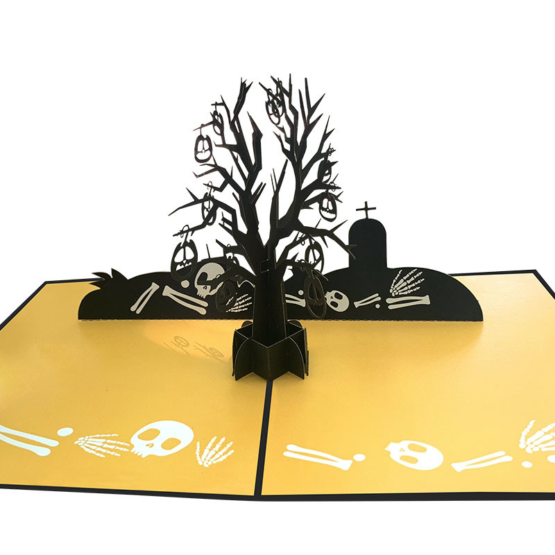 interactive spooky haunted house skull tree witch ghost pumpkin pop up 3d paper halloween greeting card