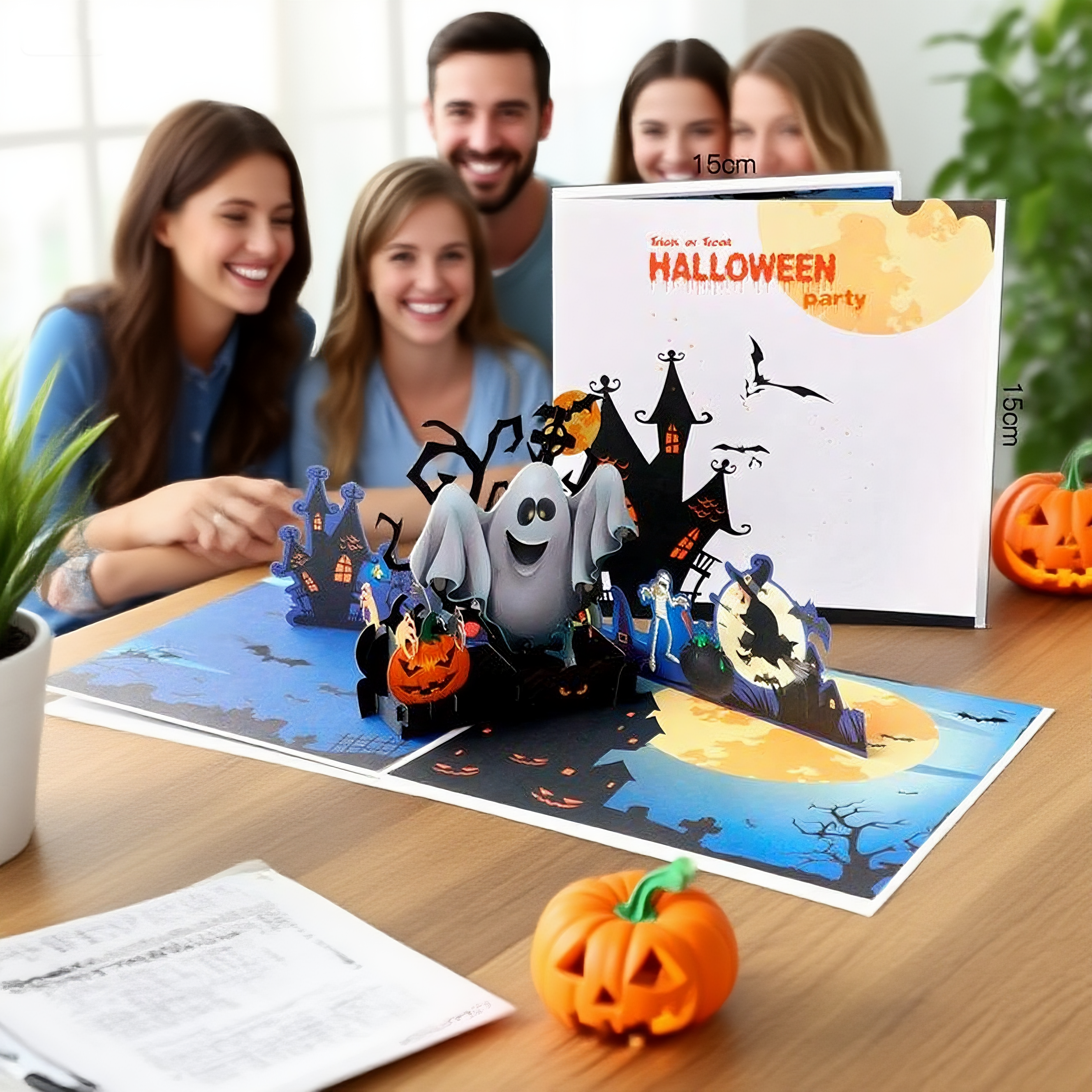 interactive spooky Monster haunted house witch ghost pumpkin pop up 3d paper halloween greeting card