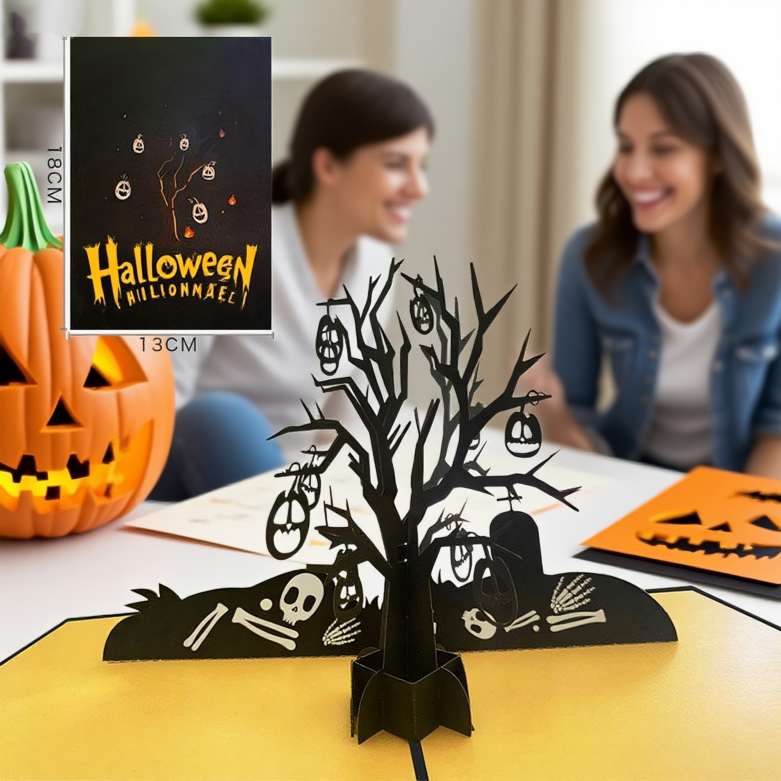 interactive spooky haunted house Skull Tree witch ghost pumpkin pop up 3d paper halloween greeting card