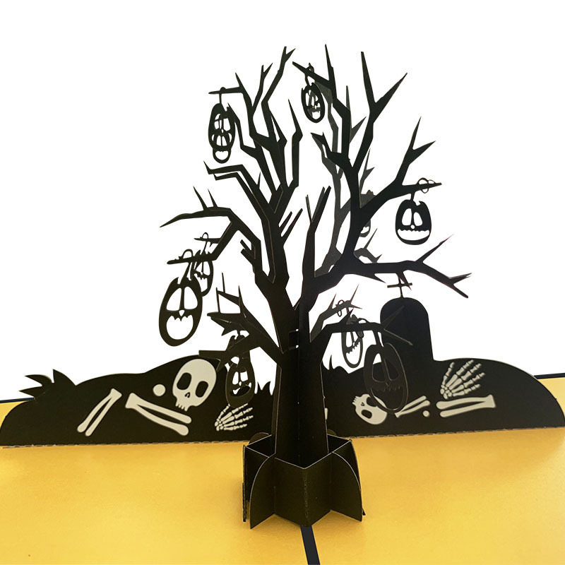 interactive spooky haunted house skull tree witch ghost pumpkin pop up 3d paper halloween greeting card