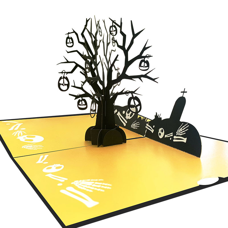 interactive spooky haunted house skull tree witch ghost pumpkin pop up 3d paper halloween greeting card