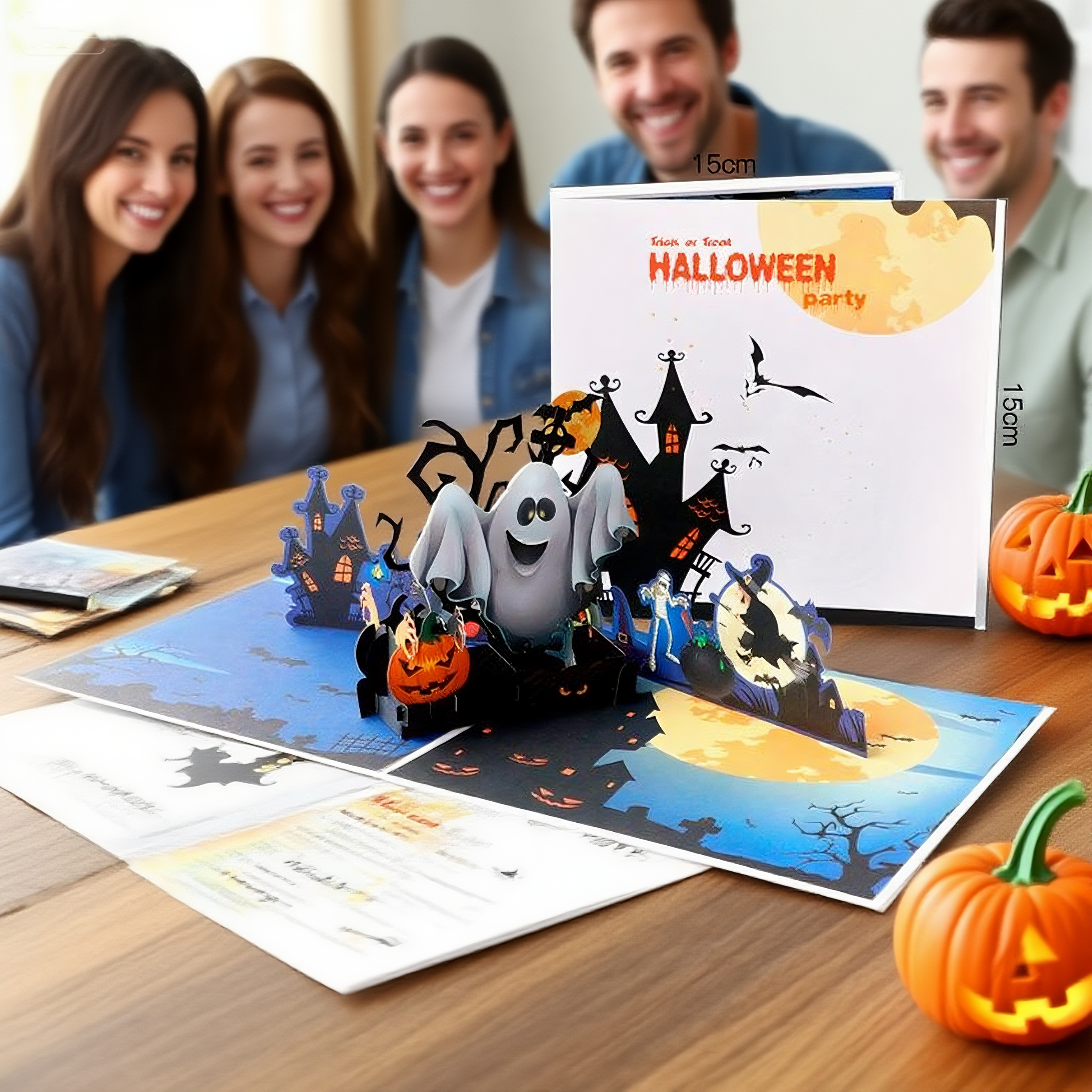 interactive spooky Monster haunted house witch ghost pumpkin pop up 3d paper halloween greeting card