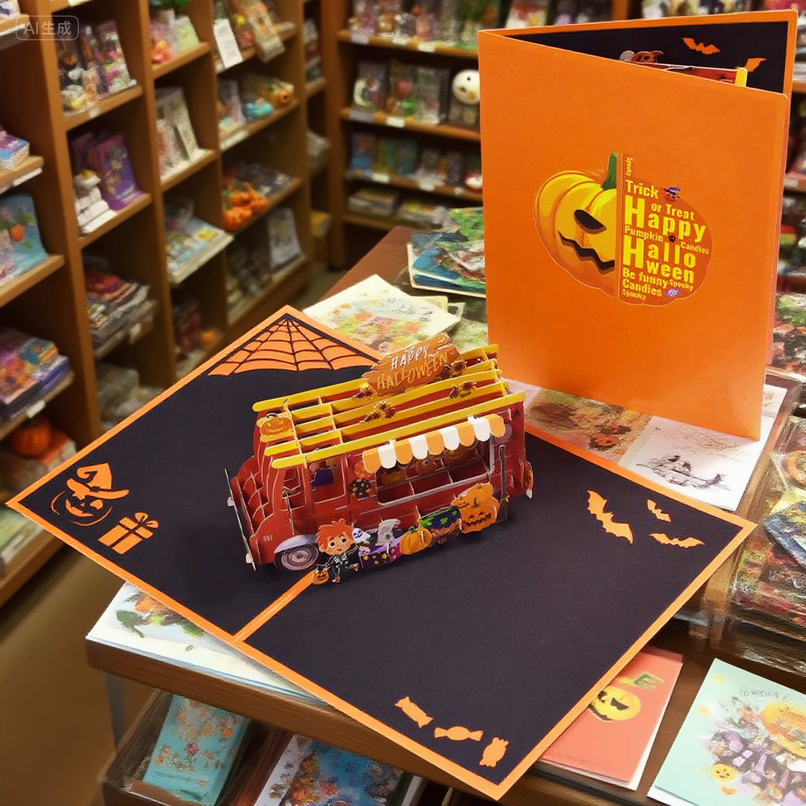 interactive spooky haunted big house witch ghost orange pumpkin pop up 3d paper halloween greeting card