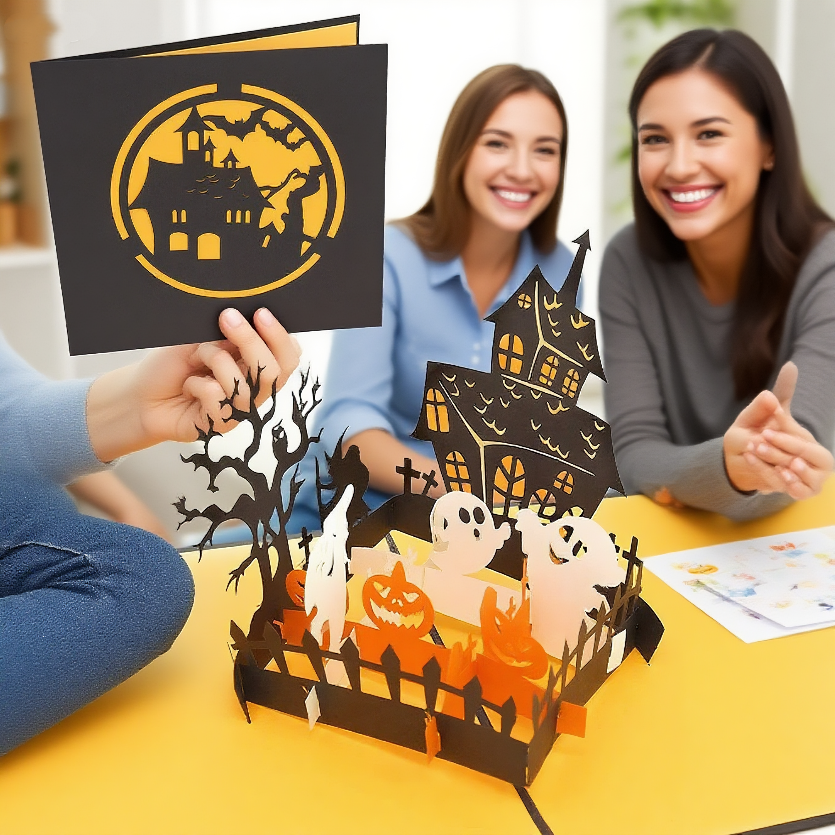 interactive spooky magic tree haunted castle witch ghost pumpkin pop up 3d paper halloween greeting card