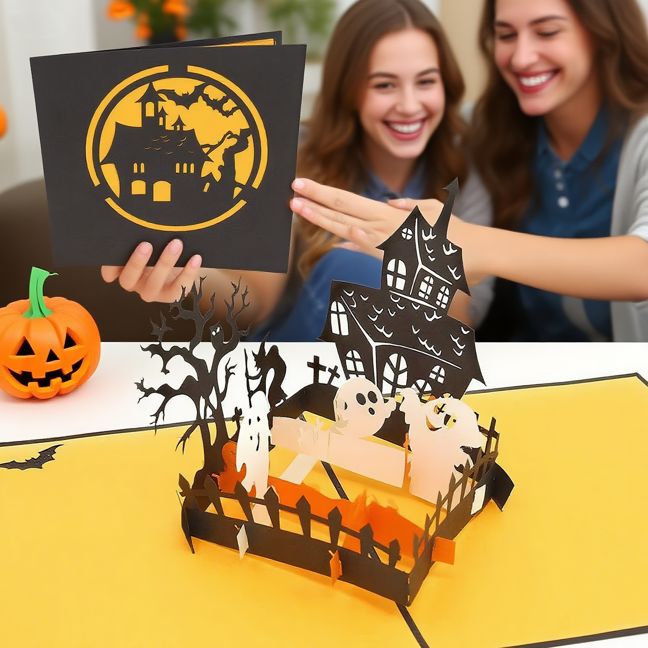 interactive spooky magic tree haunted castle witch ghost pumpkin pop up 3d paper halloween greeting card
