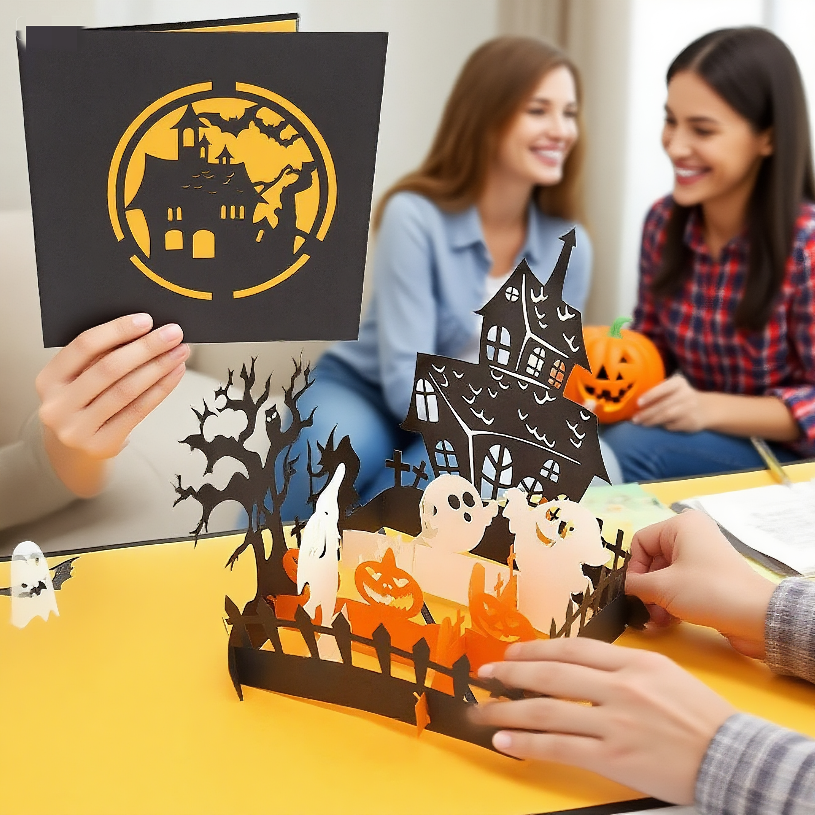 interactive spooky magic tree haunted castle witch ghost pumpkin pop up 3d paper halloween greeting card