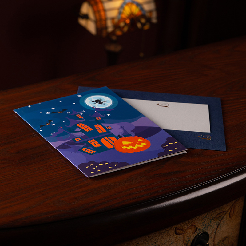interactive spooky haunted purple house witch ghost pumpkin pop up 3d paper halloween greeting card