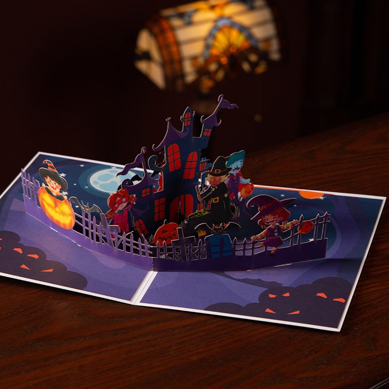 Interactive Spooky Haunted House Witch Magical Ghost Pumpkin Pop-Up 3D Paper Halloween Greeting Card