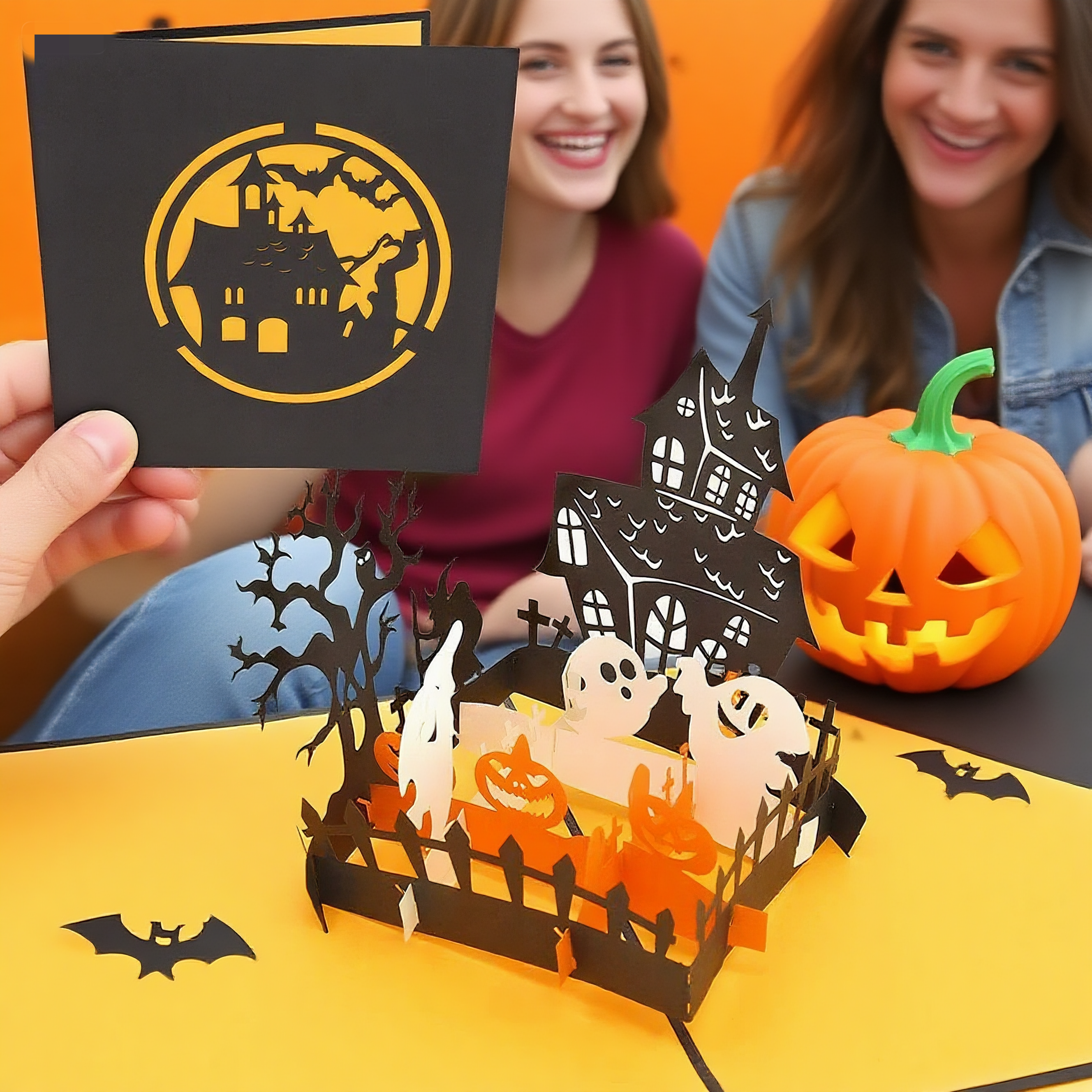 interactive spooky magic tree haunted castle witch ghost pumpkin pop up 3d paper halloween greeting card