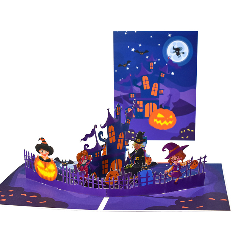 Interactive Spooky Haunted House Witch Magical Ghost Pumpkin Pop-Up 3D Paper Halloween Greeting Card