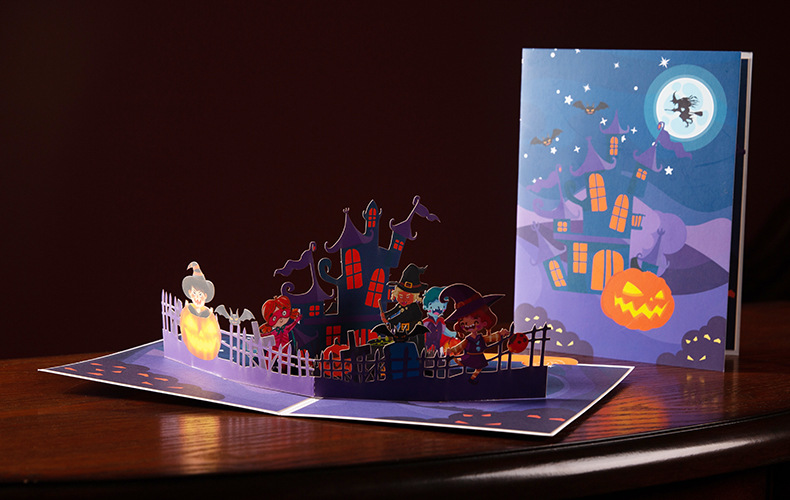 Interactive Spooky Haunted House Witch Magical Ghost Pumpkin Pop-Up 3D Paper Halloween Greeting Card